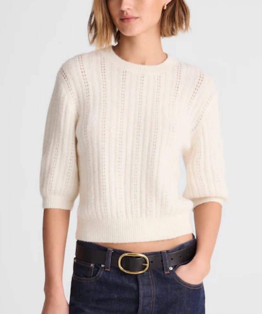 Madewell Cream Open-Stitch Crewneck Sweater